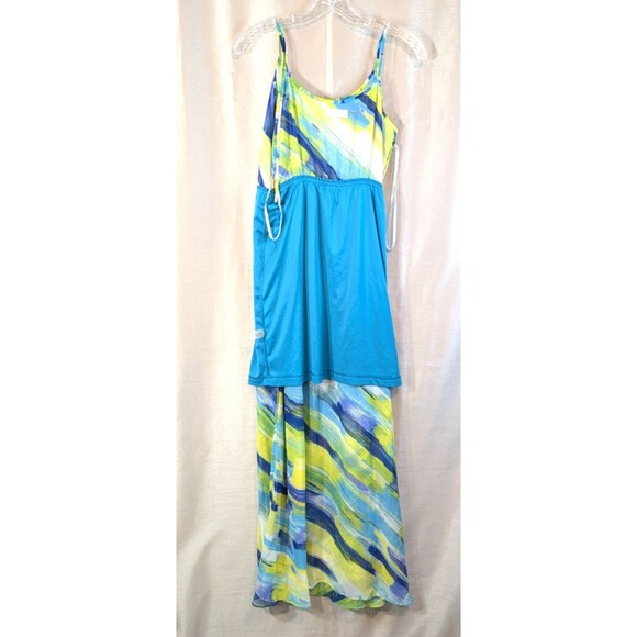 Calvin Klein Maxi Dress Women’s Size 8 Sleeveless Blouson Draped Blue Stripe - Picture 3 of 12